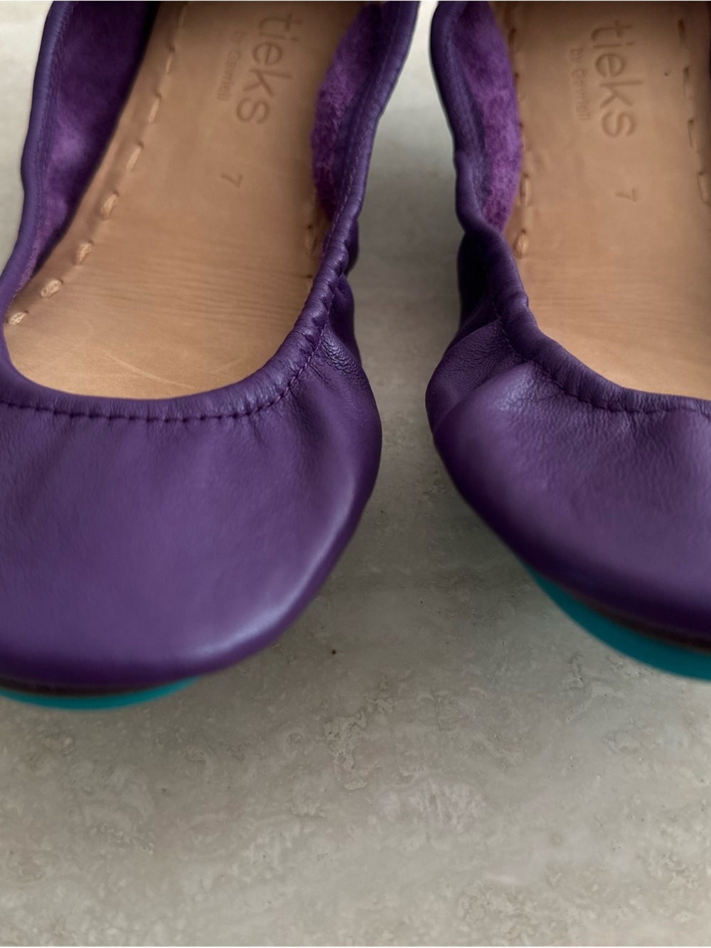 Tieks Purple Leather Ballet Flats with Teal Accent - Picture 5 of 8